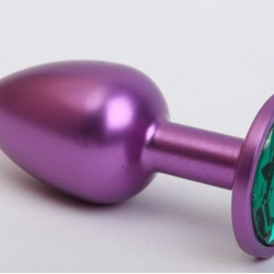Фиолетовая анальная пробка с зеленым стразом - 7,6 см.