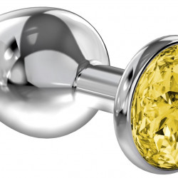 Большая серебристая анальная пробка Diamond Yellow Sparkle Large с жёлтым кристаллом - 8 см.